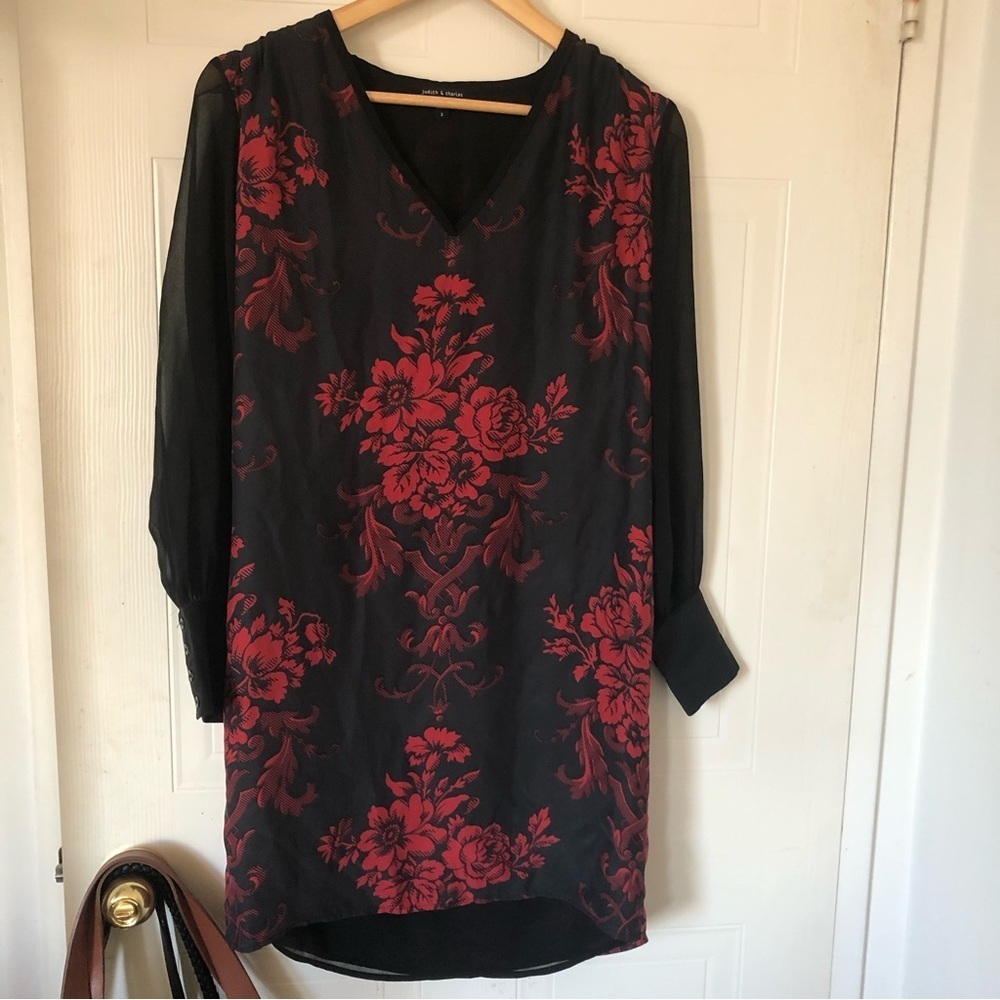Judith and Charles 100 % SILK Black rose dress (size 2)